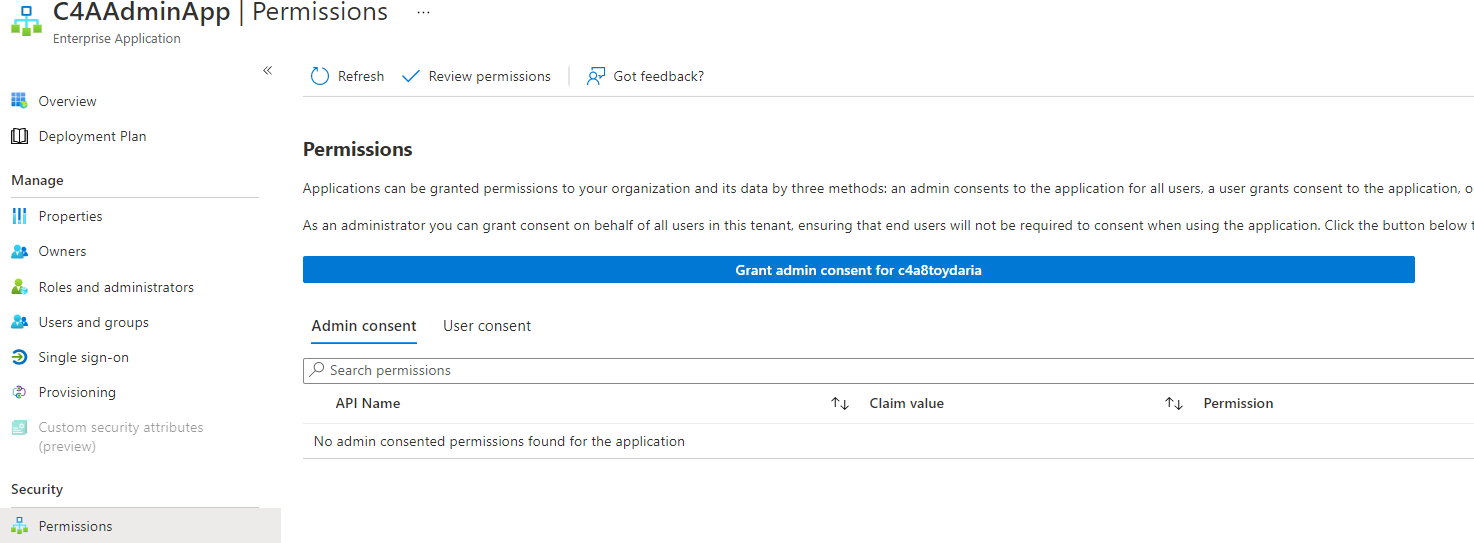 Enterprise App with no granted permissions